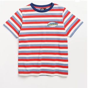 Santa Cruz Oval Flame Dot Blue, Red & White Stripe T-Shirt